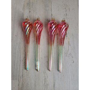 Iridescent long Red Twisted glass ornament Xmas set